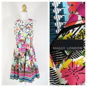 Maggy London Multicolor Floral Sleeveless A Line Fit Flare Dress 8